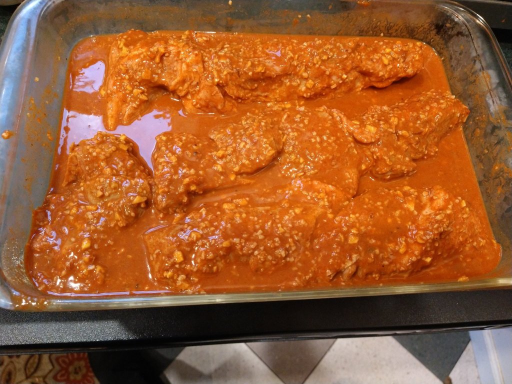 Jamaican Jerk pork in the marinade before it is cooked.