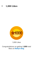 Screenshot of wordpress blog statistics. 1000 likes.