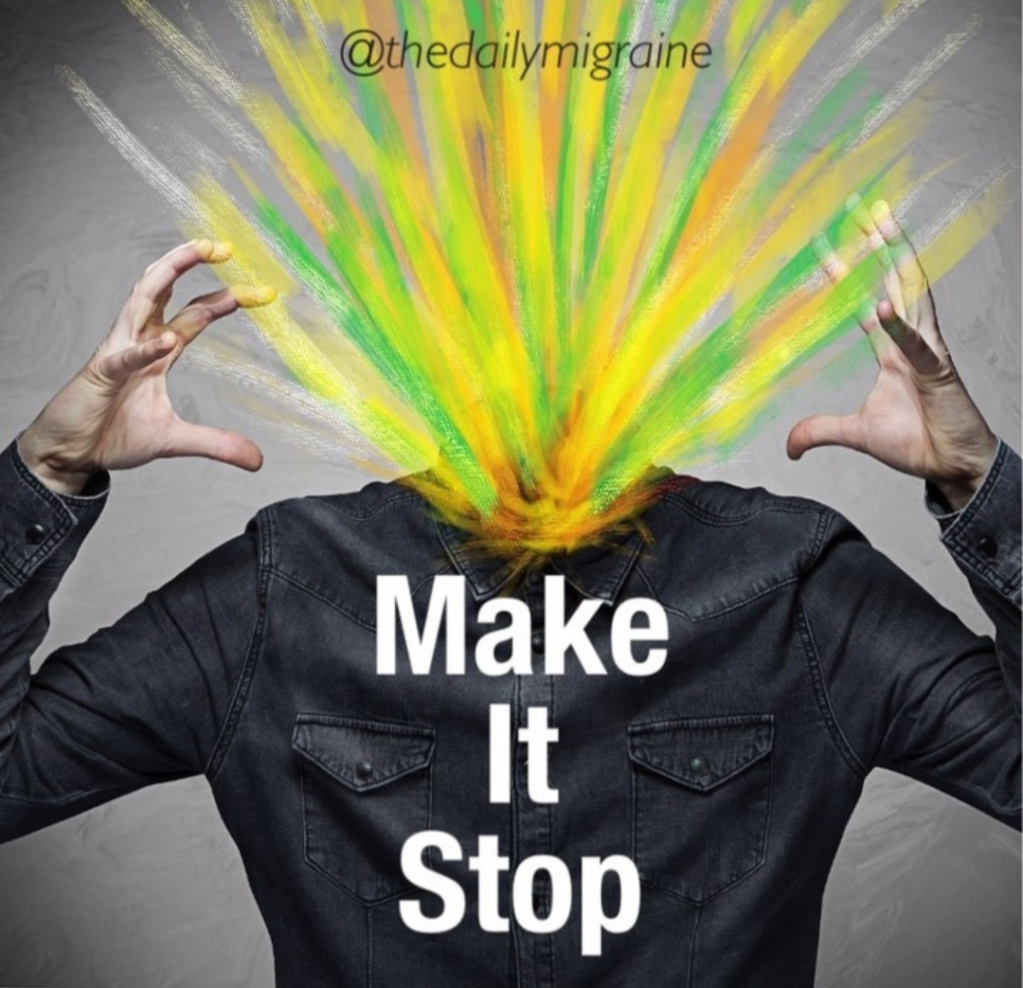Make it stop. An image about how migraines feel to experience. Like your head explodes. 