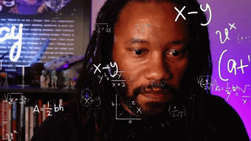 Black man with dreads staring into the distance with a breakthrough as maty equations fly by him.